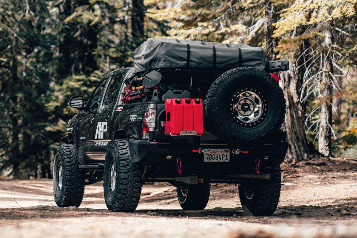 Toyota Tacoma on the trail in the forest exploring.