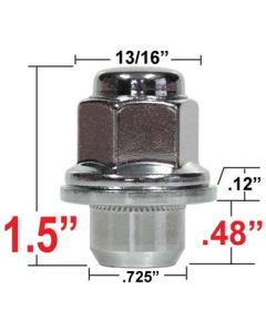 Chrome Factory Style Lug Nut, 12MM X 1.5, 1.5" Overall Length (Various Quantities)